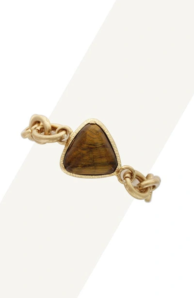 Olivia Welles Geo Stone Bracelet In Worn Gold / Brown