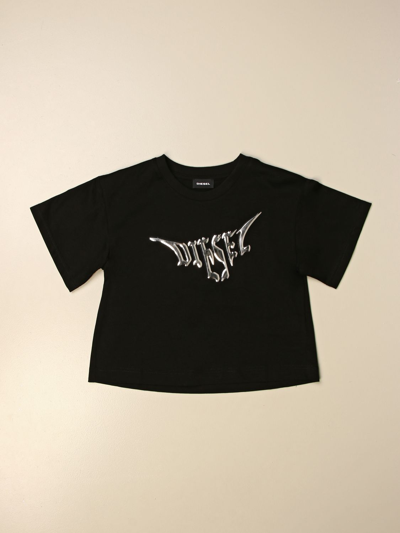Diesel Kids' Cotton T-shirt With Logo In Black