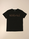 YOUNG VERSACE VERSACE YOUNG T-SHIRT WITH RHINESTONE LOGO,B80511002