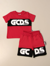 Gcds Babies' T-shirt + Jogging Shorts Set In Red