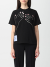 MCQ BY ALEXANDER MCQUEEN MCQ STRIAE COTTON T-SHIRT WITH HANDS EMBROIDERY,356605002