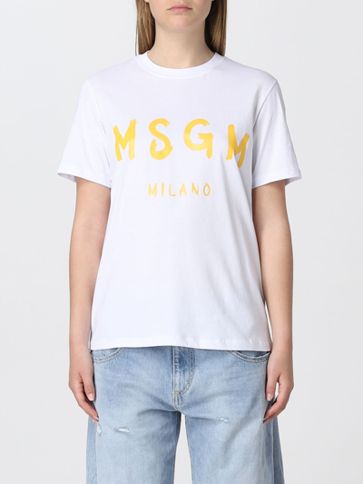 Msgm Cotton T-shirt With Logo In White