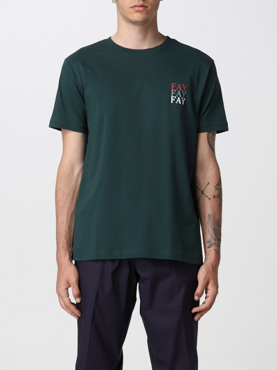 Fay Cotton Jersey T-shirt With Logo Print In Petroleum Blue