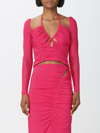 Self-portrait Cutout Gathered-jersey Top In Fuchsia