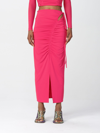 Self-portrait Gathered High Waist Midi Skirt In Fuchsia Pink Polyester In Fuchsia
