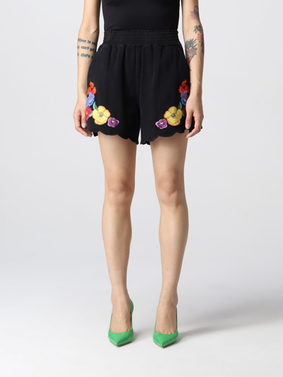 Twinset Colours Flowers Embroidered Short In Black