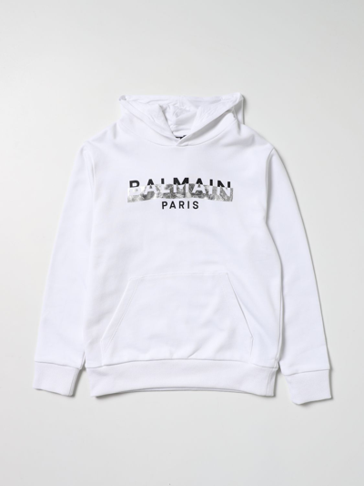Balmain Kids' Cotton Sweatshirt With Logo In White