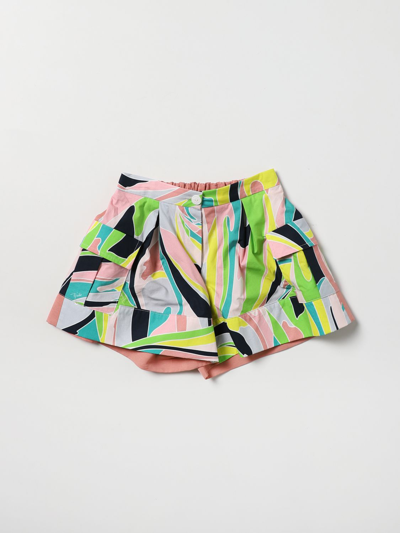 Emilio Pucci Babies' Cotton Shorts With Abstract Print In Multicolor