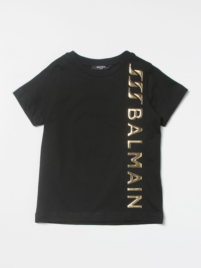 Balmain Kids' Cotton T-shirt With Logo In Black