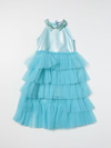 Simonetta Kids' Dress With Tulle Flounces In Sky Blue