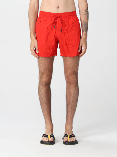 Etro Red Swim Shorts With Water-reactive Logo And Pegasus
