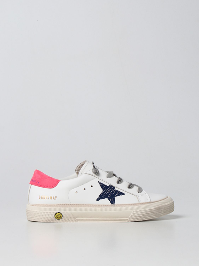 Golden Goose Kids' May  Leather Trainers In White