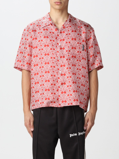 Palm Angels Monogram-print Short-sleeved Shirt In Red