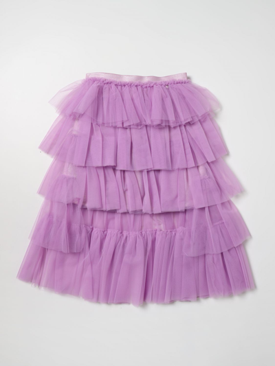 Simonetta Midi Skirt With Tulle Flounces In Violet