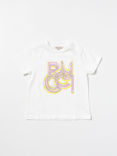 Emilio Pucci Babies' Short Sleeves T-shirt With Logo Print In Ivory