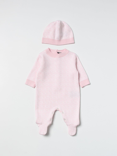 Balmain Babies' Footed Romper + Hat With Monogram Logo In White 2