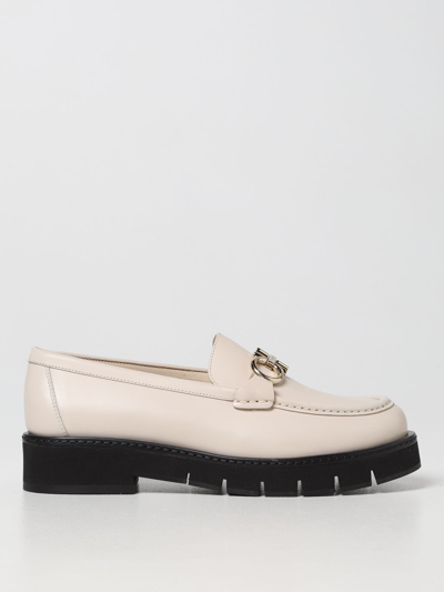 Ferragamo Rolo Lug Loafers With Gancini Clamp In Bone