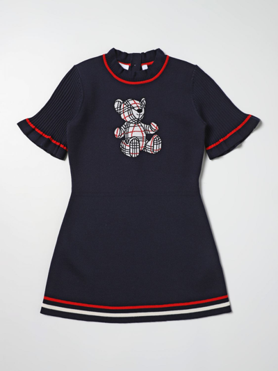 Burberry Kids' Dress With Check Bear Print In Avion