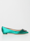 Manolo Blahnik Hangisi Crystal-embellished Satin Point-toe Flats In Emerald
