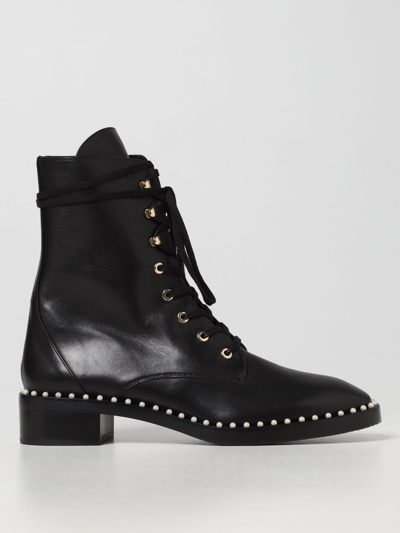 Stuart Weitzman Lace-up Studded Boots In Black