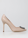 Manolo Blahnik Hangisi 90 Satin Pumps With Fmc Crystal Buckle In Nude