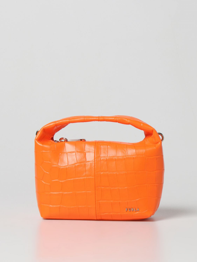 Furla Ginger  Bag In Crocodile Print Leather In Arancio Fluorescente