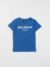 Balmain Cotton T-shirt With Logo In Gnawed Blue