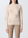 Max Mara Cashmere Sweater With All-over Monogram In Beige