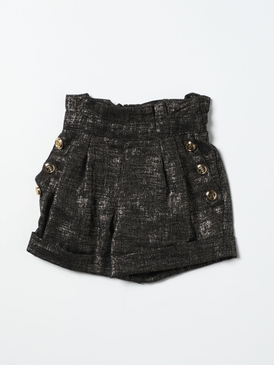 Balmain Babies' Metal-effect Wool Blend Shorts In Black