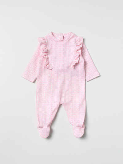 Balmain Babies' Footed Romper With Monogram Logo In White 1