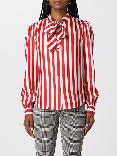 Saint Laurent Pussybow Striped Shirt In Red