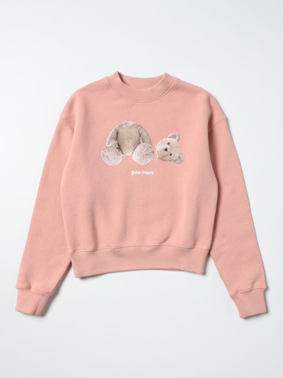 Palm Angels Kids' Jumper In Cotton With Bear Print In Pink