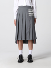 Thom Browne Gray Plain Weave 4-bar Pleated Midi Skirt In Grey