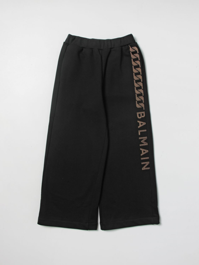 Balmain Kids' Jogging Trousers With Vertical Logo In Black