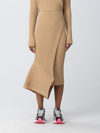 Stella Mccartney Asymmetric Ribbed Organic Cotton Skirt In Camel