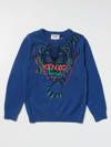 Kenzo Embroidered Cotton & Cashmere Sweater In Blue