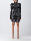 Balmain High-neck Velvet-trimmed Minidress In Black