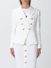 Balmain Logo Button Leather Blazer Jacket In White