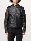Dsquared2 Men Black Biker Jacket With Mandarin Collar And Waist Straps In Leather Man In Black