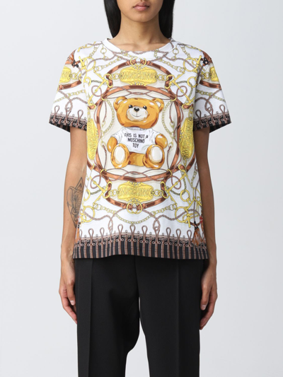 Moschino Couture Cotton T-shirt With Print In Yellow Cream