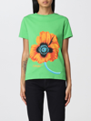 Kenzo Poppy-print Cotton T-shirt In Green