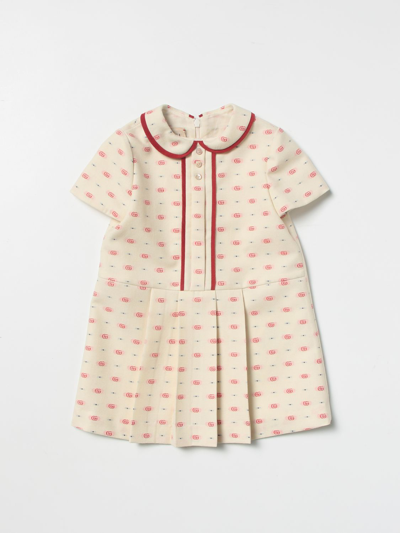 Gucci Babies' Gg-motif Peter Pan Wool-cotton Tea Dress 36 Months In Cream