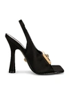 Versace Medusa Logo-embellished Satin Slingback Sandals In Nero & Oro