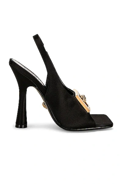 Versace Medusa Logo-embellished Satin Slingback Sandals In Black