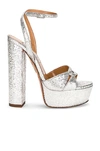 Aquazzura Silver Sinner Plateau 140 Mock Croc Leather Sandals In Silver