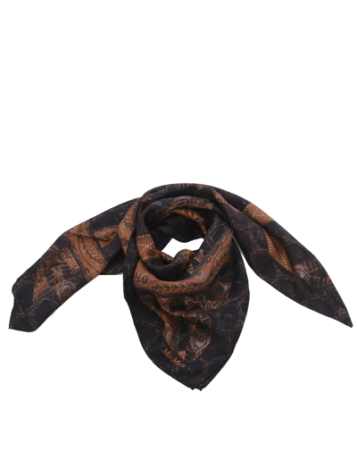 Max Mara Aloew Branded Silk Scarf In Testa Di Moro