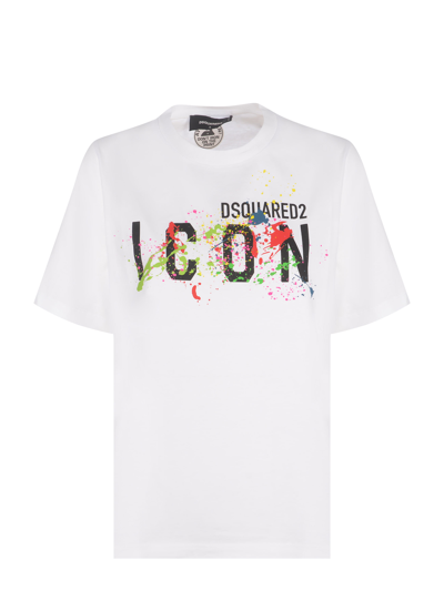 Dsquared2 Icon Splatter Print Jersey T-shirt In White