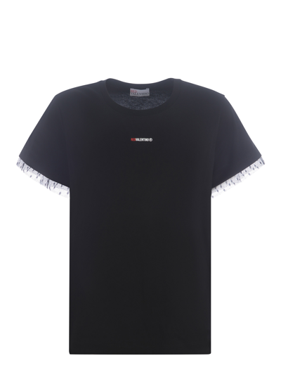 Red Valentino Black T-shirt With Redvalentino Print In Nero