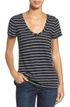 Caslon Rounded V-neck T-shirt In Black- White Julia Stripe
