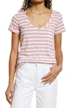 Caslon Rounded V-neck T-shirt In Pink B- White Charm Stp